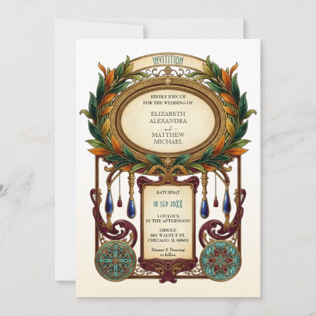 Art Nouveau Vintage Oval Frame Wedding Invitation (Front)