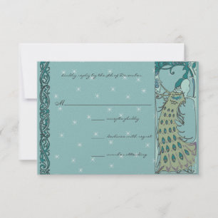 Art Nouveau Vintage Peacock Wedding RSVP Card