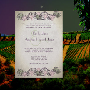Art Nouveau Vintage Pink Vineyard Wedding Invites