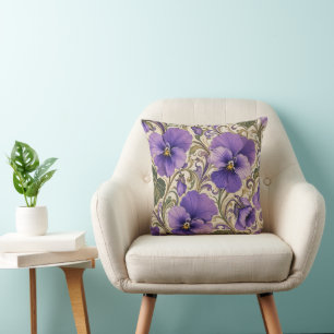 Art Nouveau Violet Floral Decorative Cushion