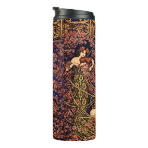 Art Nouveau Violinist in Blossoms – Vintage Floral Thermal Tumbler