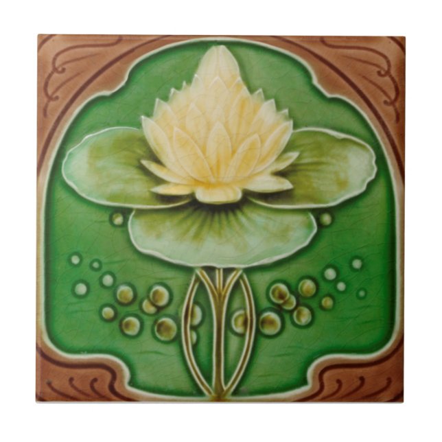 Art Nouveau Water Lily Antique Reproduction Tile (Front)