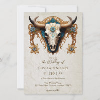 Art Nouveau Watercolor Floral Cow Skull Wedding