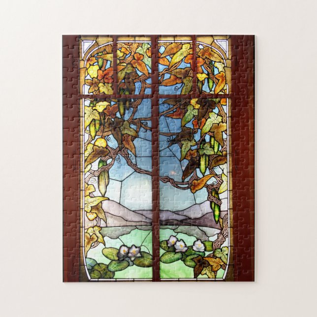 Art Nouveau Waterlily Flowers Stained Glass Puzzle (Vertical)