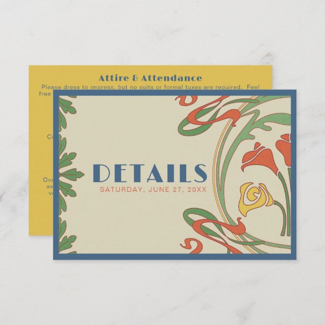 Art Nouveau Wedding Details Enclosure Card (Front/Back)