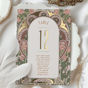 Art Nouveau Wedding Gold Accents Table Number