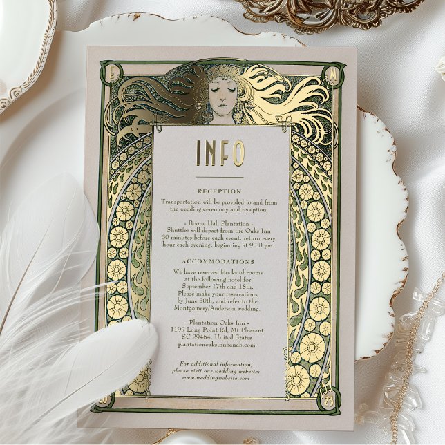 Art Nouveau Wedding Info Details Gold Green Mucha (Creator Uploaded)