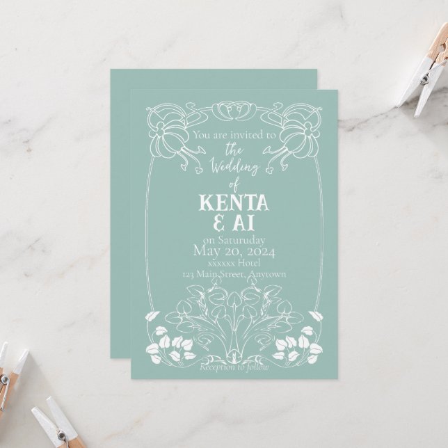 Art Nouveau Wedding Invitation (Front/Back In Situ)
