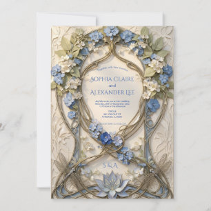 Art Nouveau Wedding Invite Floral Blue Custom