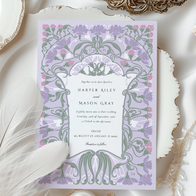 Art Nouveau Wedding Lavender and Pastels Invitation (Creator Uploaded)