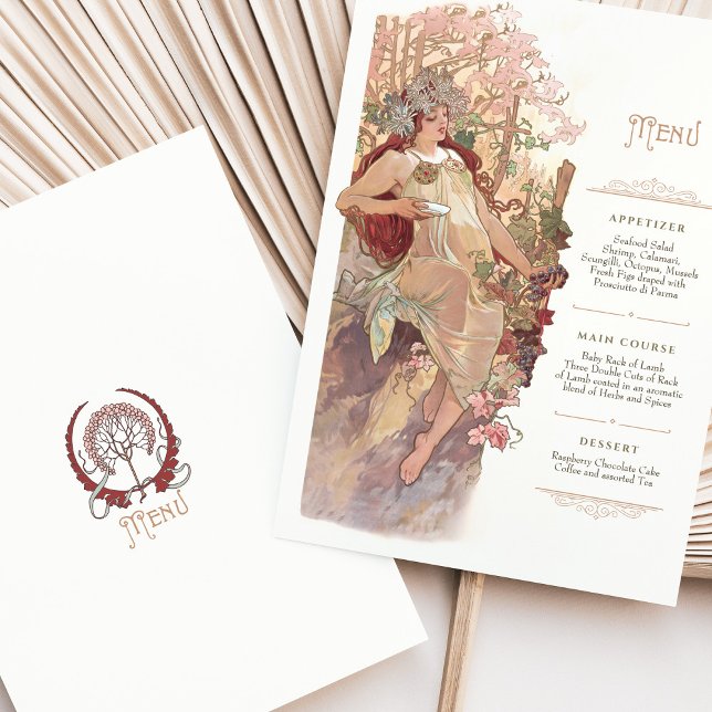 Art Nouveau Wedding Menu Vintage Lady Invitation (Creator Uploaded)
