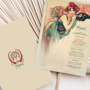 Art Nouveau Wedding Menu Vintage Lady Invitation
