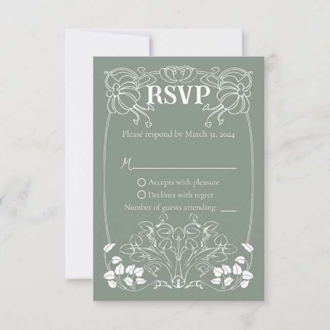 Art Nouveau Wedding RSVP card (Front)