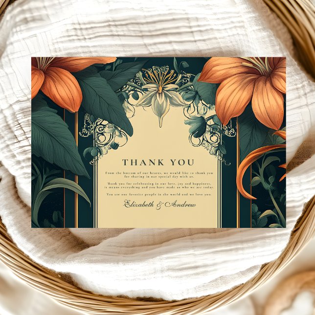  Art Nouveau Whimsical Floral Wedding Thank You Card (Creator Uploaded)