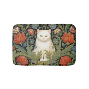 Art nouveau white cat in the garden bath mat