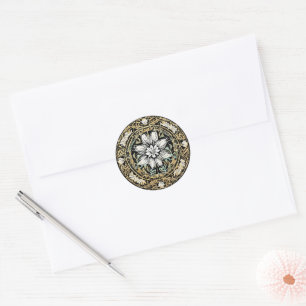 Art Nouveau White Floral Classic Round Sticker