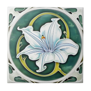 Art Nouveau White Lily Tile