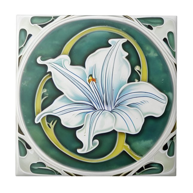 Art Nouveau White Lily Tile (Front)