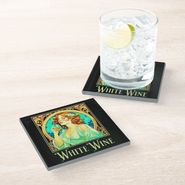 Art Nouveau White Wine Glass Coaster (Angled)