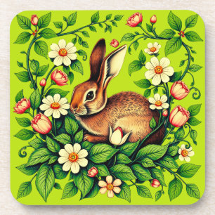 Art Nouveau Wild Rabbit and Flowers Coaster