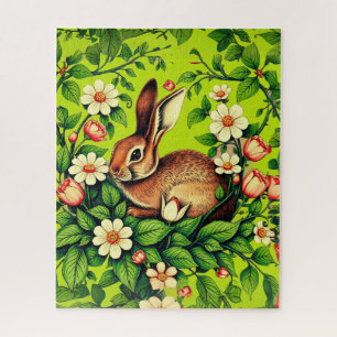 Art Nouveau Wild Rabbit and Flowers Jigsaw Puzzle