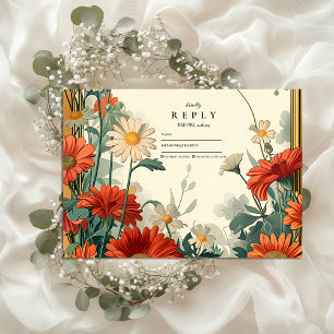 Art Nouveau Wildflower Frame Wedding RSVP Card