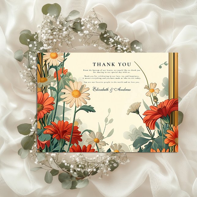 Art Nouveau Wildflower Frame Wedding Thank You Card (Creator Uploaded)
