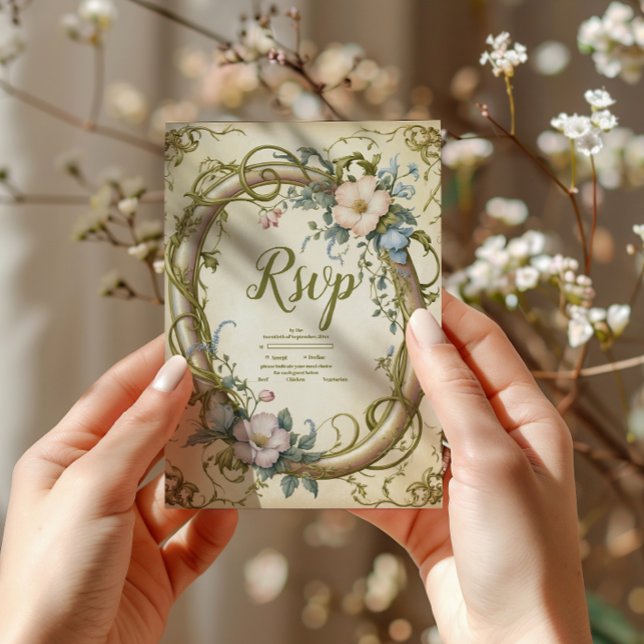 Art Nouveau Wildflower Wedding RSVP Card (Creator Uploaded)