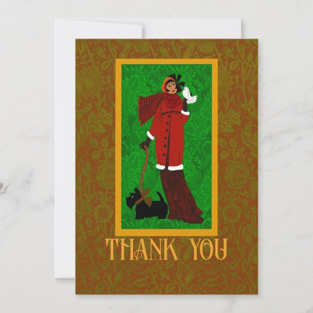 Art Nouveau William Morris Black Scottie Retro  Thank You Card (Front)