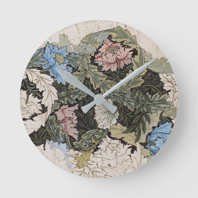 Art nouveau william morris floral pattern sketch round clock (Front)