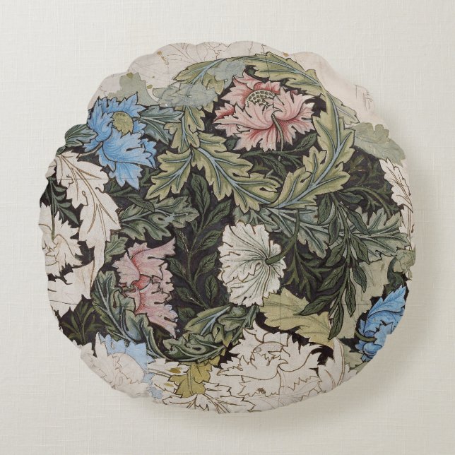 Art nouveau william morris floral pattern sketch round cushion (Front)