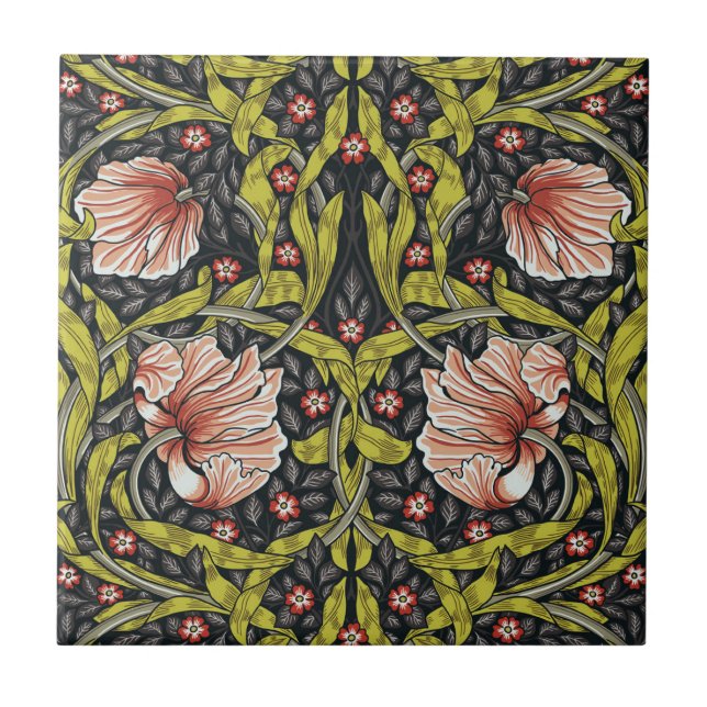 Art Nouveau,William Morris pimpernel floral design Tile (Front)