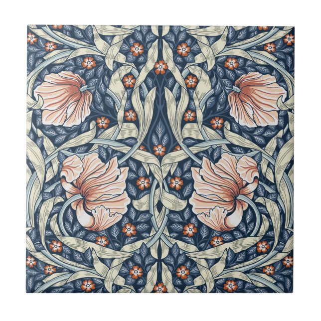Art Nouveau,William Morris pimpernel floral design Tile (Front)