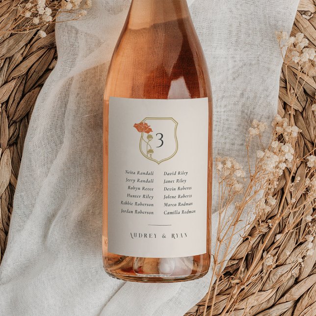 Art Nouveau Wine Bottle Table Number & Guest List Label (Vintage Art Nouveau Wine Bottle Table Number and Guest List Label)