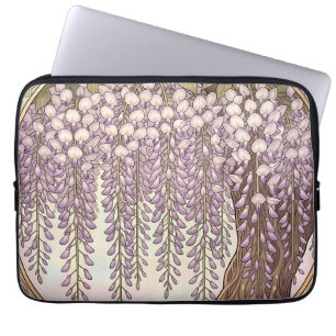 Art Nouveau Wisteria Floral Gold Frame Laptop Sleeve