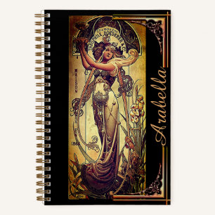 Art nouveau woman advertisement hingre black gold  notebook