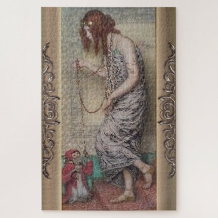 Art nouveau woman and her monkey painting jigsaw puzzle