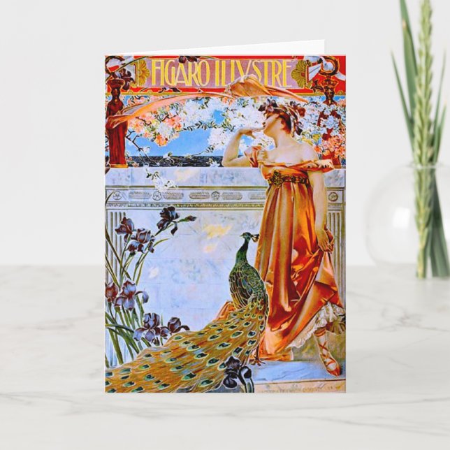 Art Nouveau Woman and Peacock Card (Front)