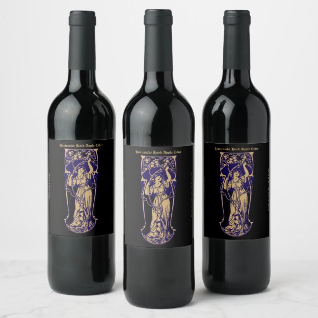 Art Nouveau Woman Apple Cider Template Wine Label (Bottles)