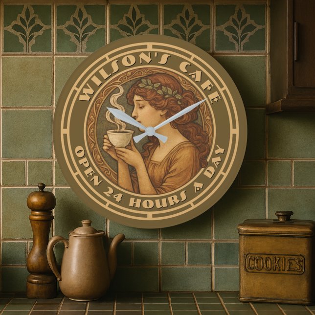 Art Nouveau Woman Coffee Cafe Large Clock (Creator Uploaded)