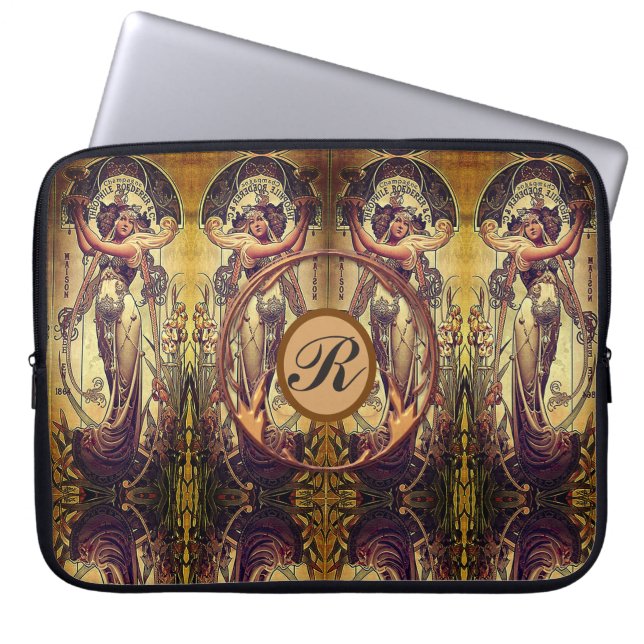 Art nouveau woman elegant advertisement laptop sleeve (Front)