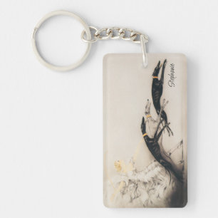 Art Nouveau Woman Greyhounds Louis Icart Key Ring