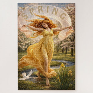 Art Nouveau Woman In A Flowering Meadow Jigsaw Puzzle