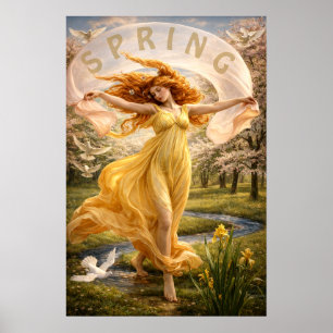 Art Nouveau Woman In A Flowering Meadow Poster