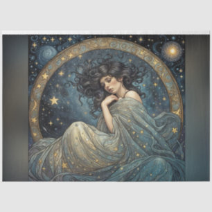 Art Nouveau Woman in the Stars Decoupage Paper