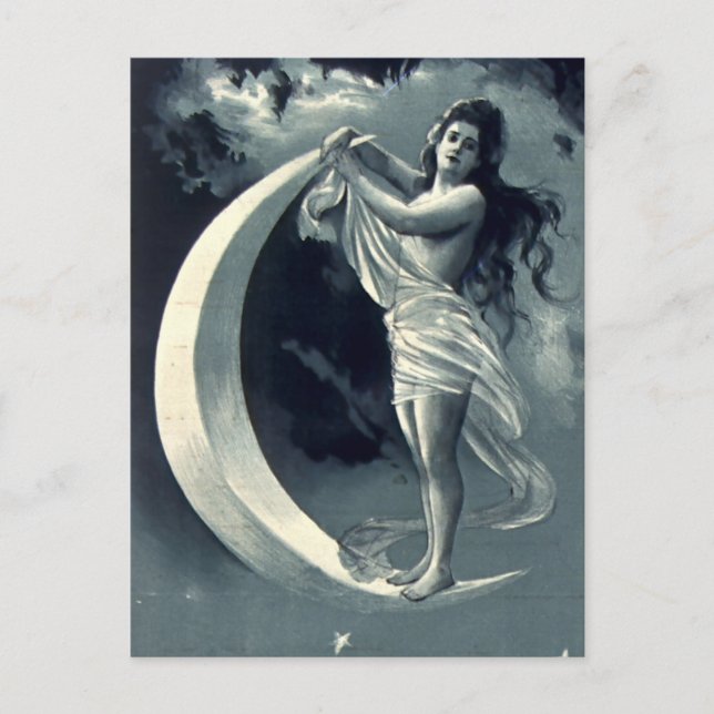 Art Nouveau Woman on Crescent Moon Postcard (Front)