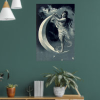 Art Nouveau Woman on Crescent Moon