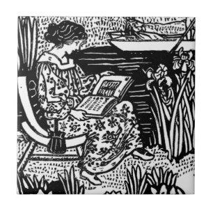Art Nouveau Woman Reading Book Lover Tile