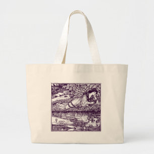 Art Nouveau Woman Reading by Lily Pond Vintage Large Tote Bag