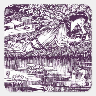 Art Nouveau Woman Reading by Lily Pond Vintage Square Sticker